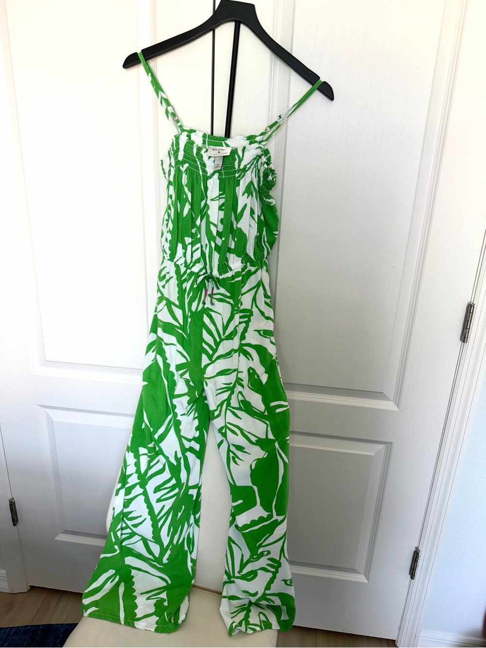 Lilly Pulitzer for Target Green and White Palm-Print Spaghetti-Strap Jumpsuit